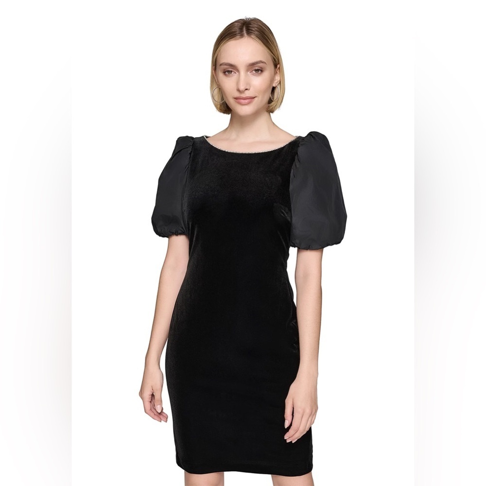 KARL LAGERFELD PARIS Elegant Black Puff Sleeve Dress